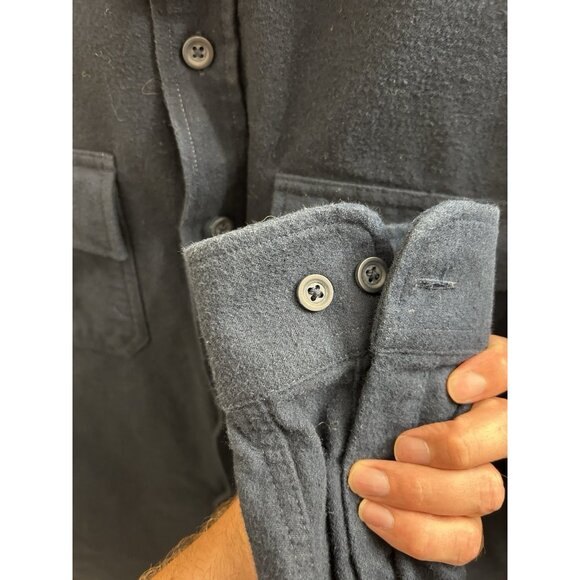 LL Bean Chamois Cloth Mens L Flannel Button Heavy Shirt Cotton Navy Blue 187923 - Picture 9 of 12
